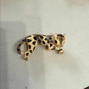 Kenneth Jay Lane (KJL) Cream/Brown/Gold Relaxing Leopard Slider Necklace Pendant